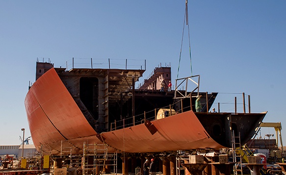 Open haul picture during the building of Pasha Hawaii's newest Shipping Container vessel